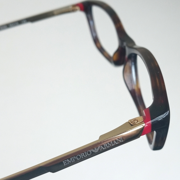 Emporio Armani Tortoise Shell Brown Trim Eye Glass Cat Frames Brass & Red Tips - Picture 11 of 16